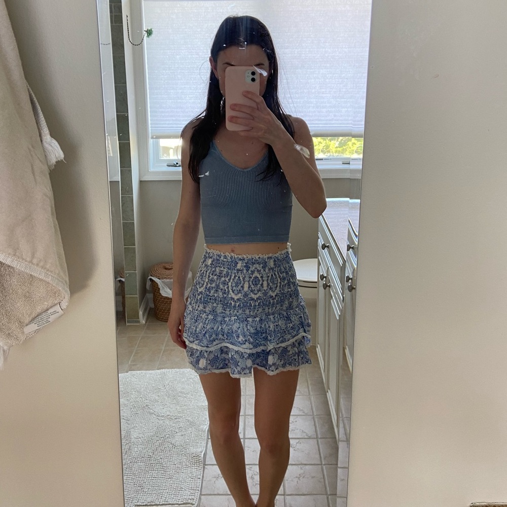 Blue and white paisley skirt